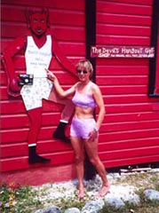 Sharon taunts the Devil in her passion colored Skivvies