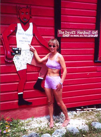 Sharon taunts the Devil in her passion colored Skivvies